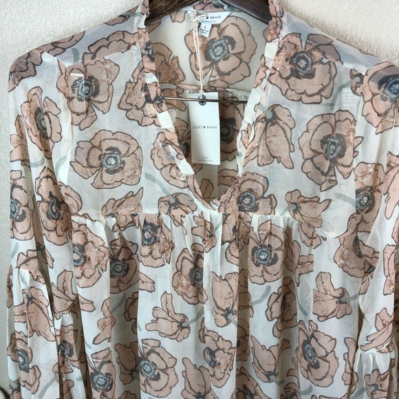 NWT Lucky Brand Pullover Sheer Creme Floral Top - Picture 3 of 8